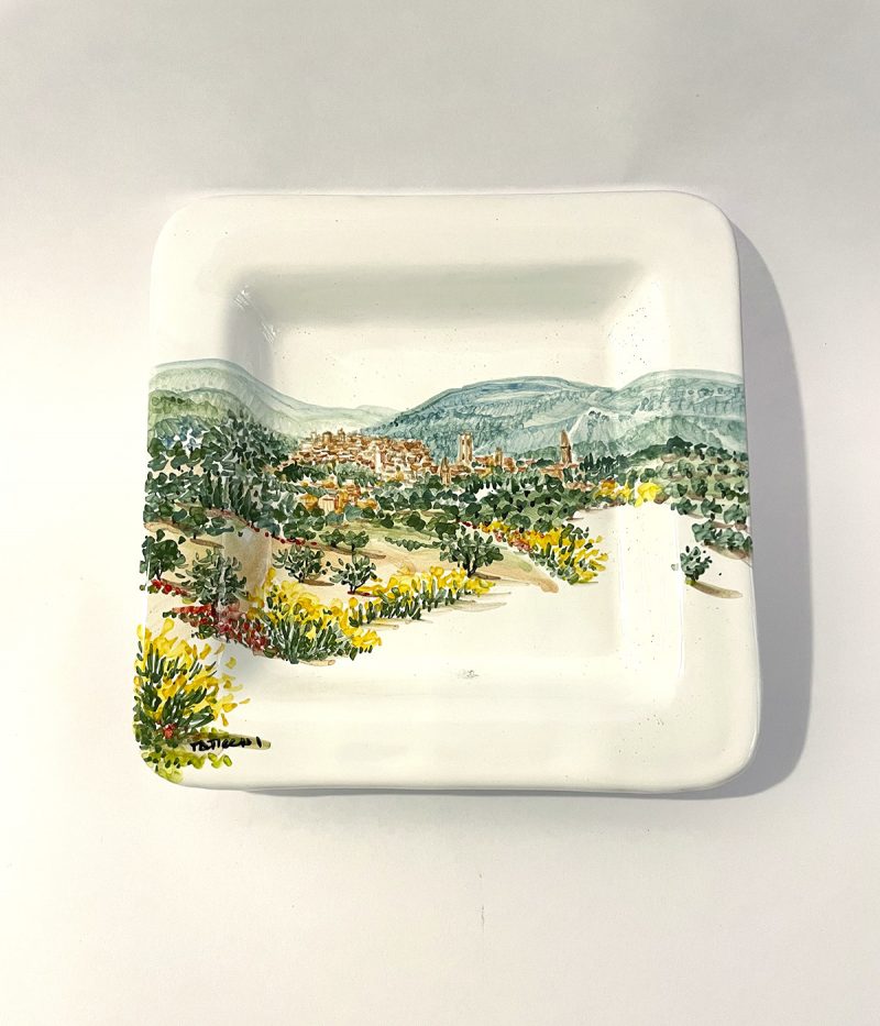 Piattino quadrato in ceramica "Skyline Perugia"