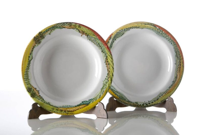 Handmade ceramic deep plate. Landscape dinnerware set by Materia Ceramica Italy