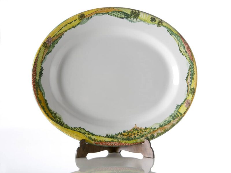 Handmade ceramic oval serving plate. Landscape dinnerware set by Materia Ceramica Italy