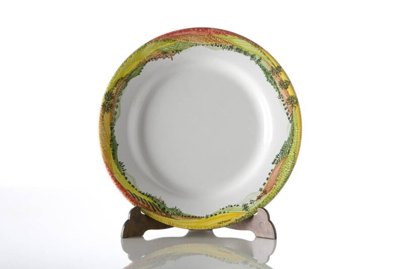 Handmade ceramic dinner plate. Landscape dinnerware set by Materia Ceramica Italy