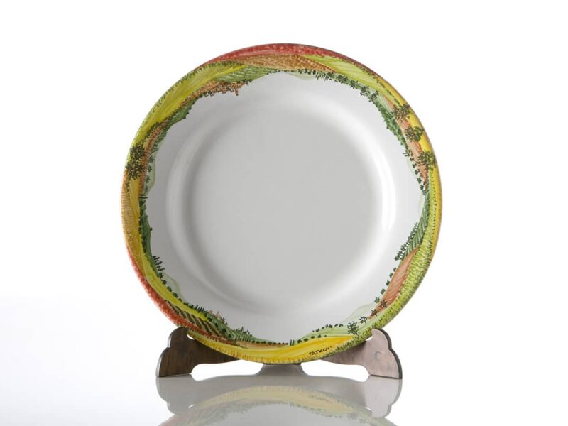 Handmade ceramic dinner plate. Landscape dinnerware set by Materia Ceramica Italy