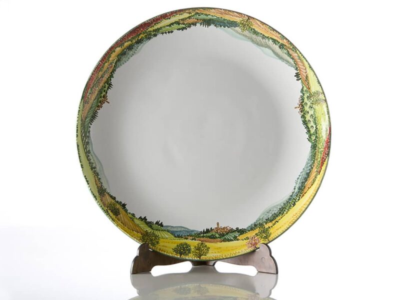 Handmade ceramic round serving plate. Landscape dinnerware set by Materia Ceramica Italy